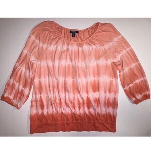 Chaps Denim Women XL EG Tie Dye Long Sleeve Top Orange White Casual Shirt